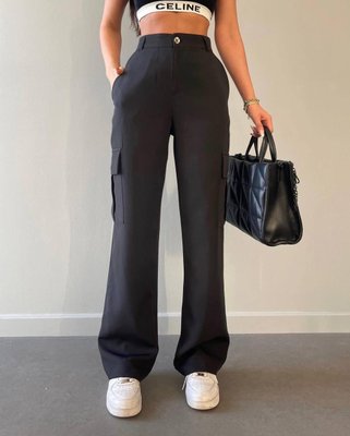 Стильні жіночі штани брюки карго із костюмки, висока посадка 246L фото