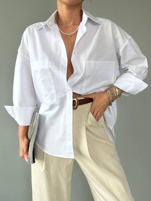 Жіноча базова однотонна бавовняна оверсайз сорочка (білий, блакитний, рожевий, бежевий); розмір: 42-46 253АЛ фото